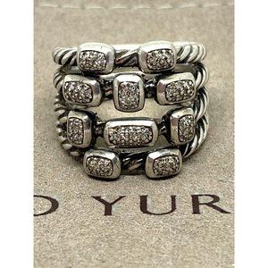 $1250 DAVID YURMAN CONFETTI STERLING PAVE DIAMOND RING Size 7 Pouch